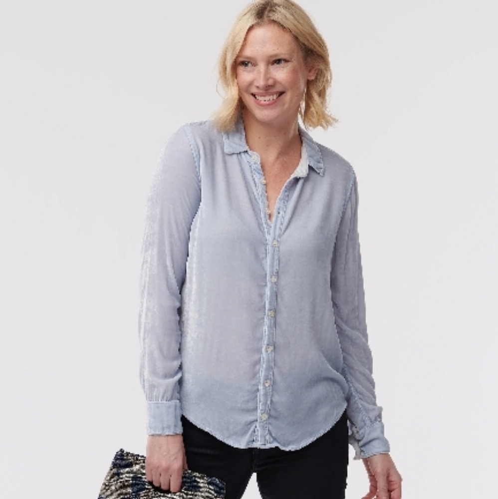 CP Shades Romy Velvet Button Down Shirt Dream Blue M